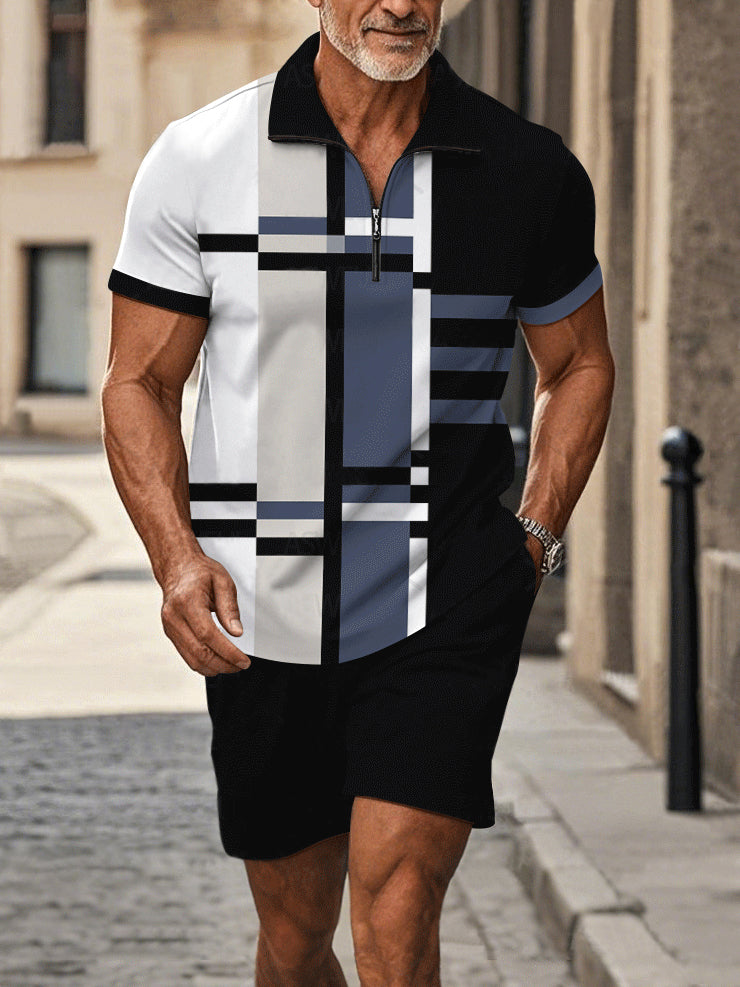 Polo Short Sleeve Zipper Two-Piece Set