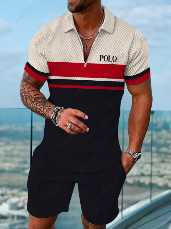 Polo Short Sleeve Zipper Two-Piece Set