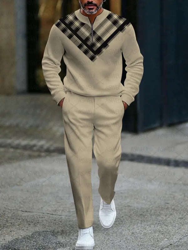 Zipper Long Sleeve Long Pants Two-Piece Set