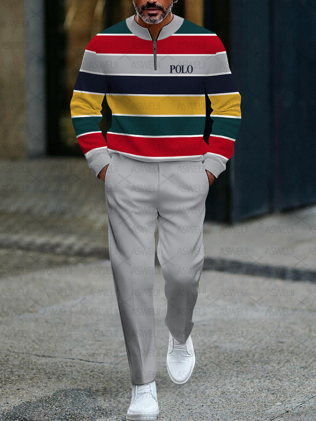 Zipper Long Sleeve Long Pants Two-Piece Set