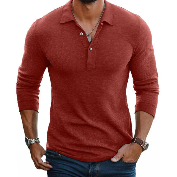 Casual Cotton Blend Lapel Slim Fit Long Sleeve Polo Shirt