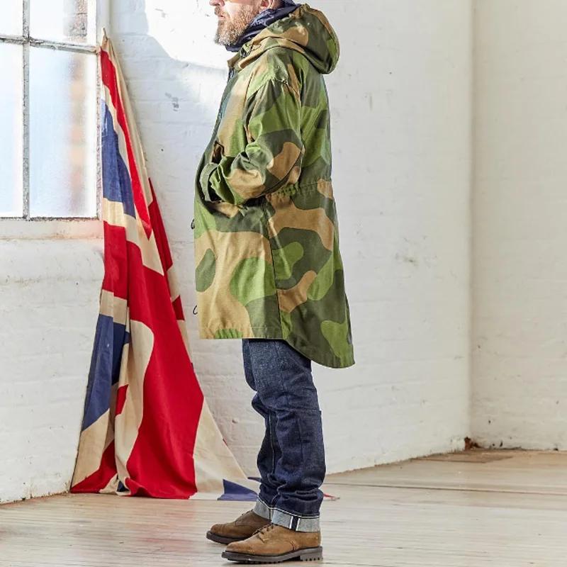 Camouflage Hooded Single Breasted Trench Coat
