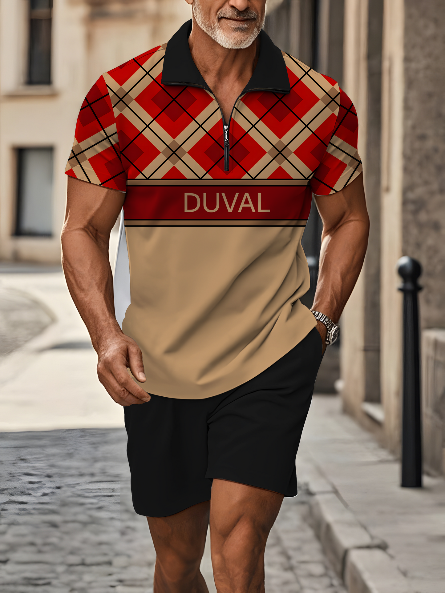 Polo Short Sleeve Zipper Two-Piece Set