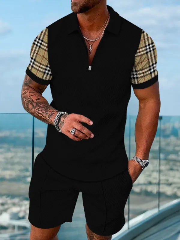 Polo Short Sleeve Zipper Two-Piece Set