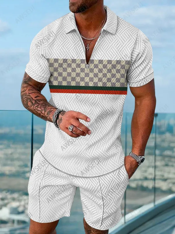 Polo Short Sleeve Zipper Two-Piece Set