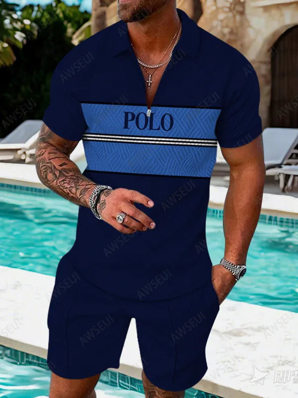 Polo Short Sleeve Zipper Two-Piece Set