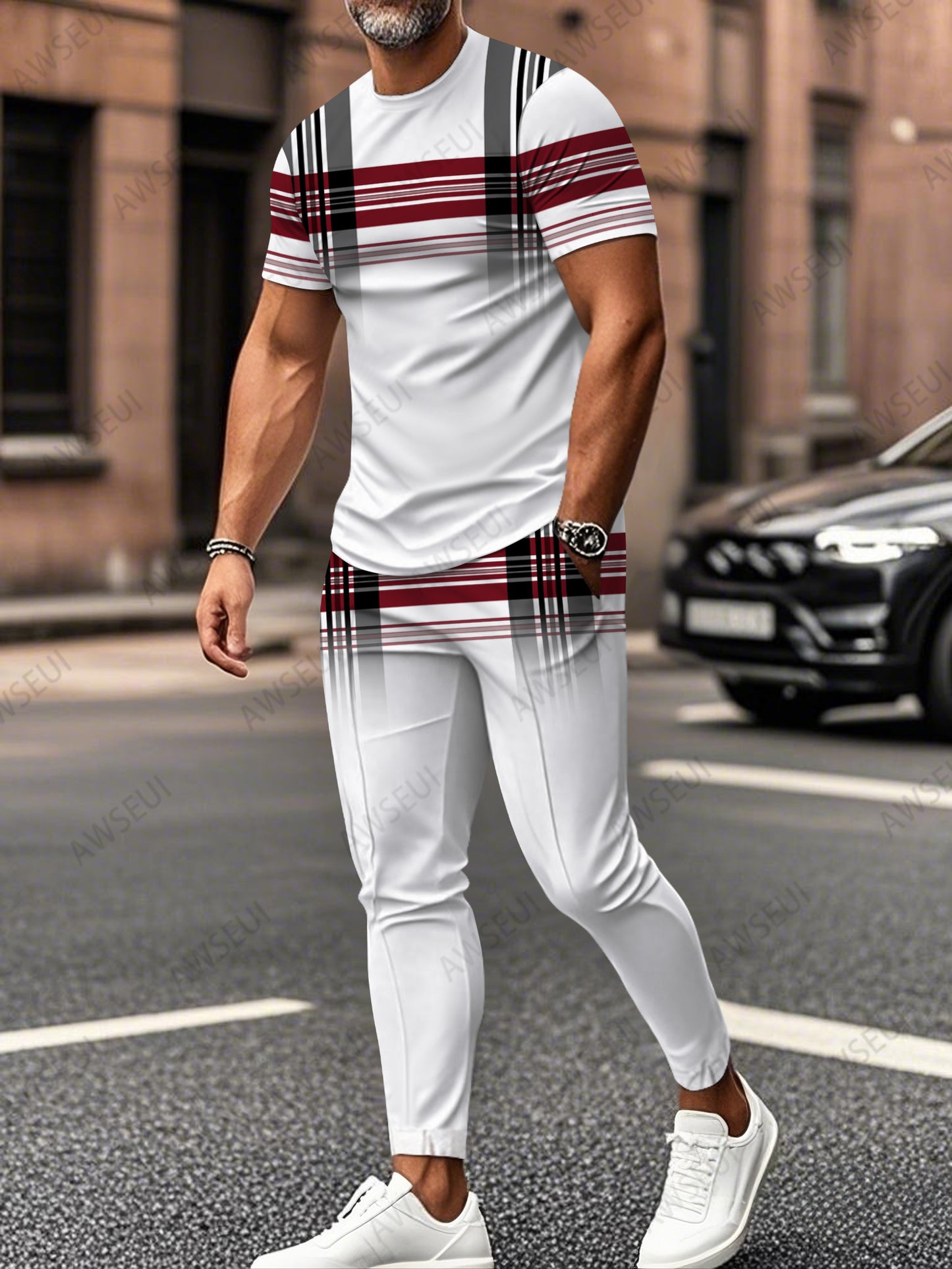 Zipper Short Sleeve Long Pants Two-Piece Set