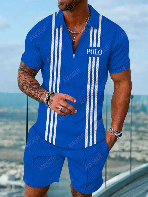 Polo Short Sleeve Zipper Two-Piece Set