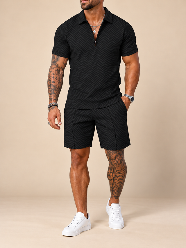 Midnight Black Polo Shirt & Shorts Co-Ord