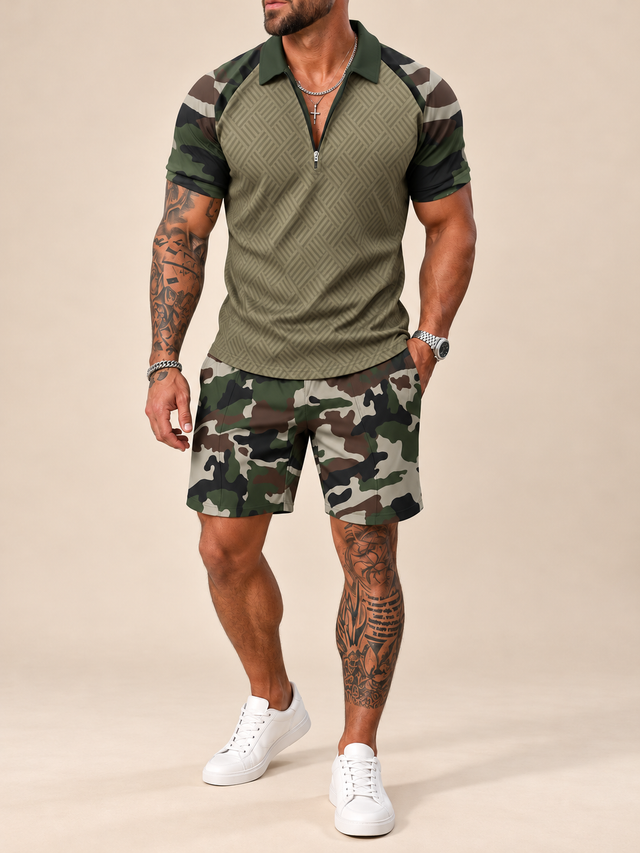 Camouflage Polo Shirt And Shorts Co-Ord