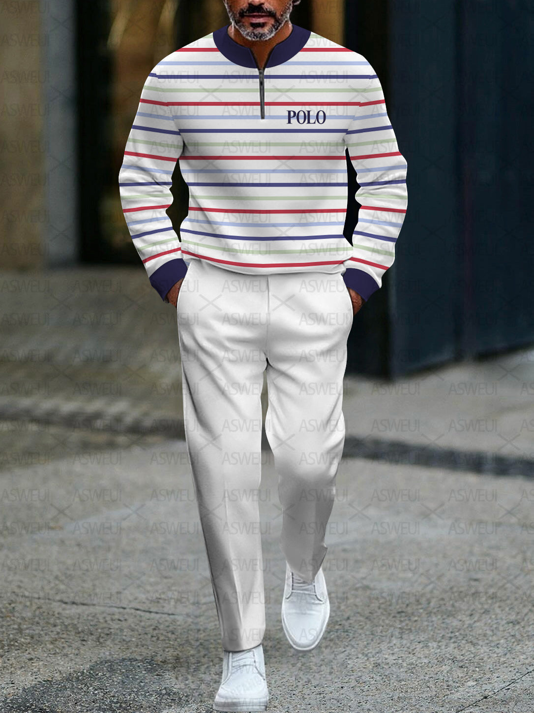 Zipper Long Sleeve Long Pants Two-Piece Set