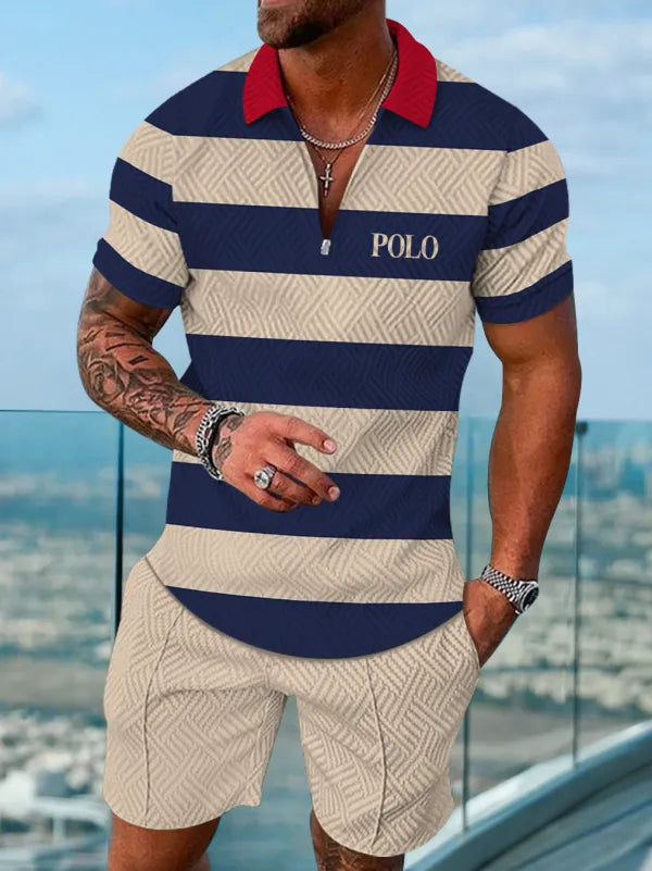 Polo Short Sleeve Zipper Two-Piece Set