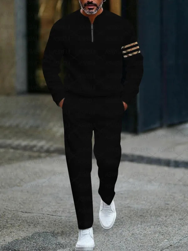 Zipper Long Sleeve Long Pants Two-Piece Set