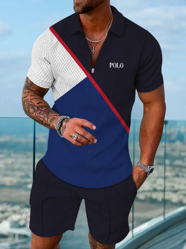 Polo Short Sleeve Zipper Two-Piece Set