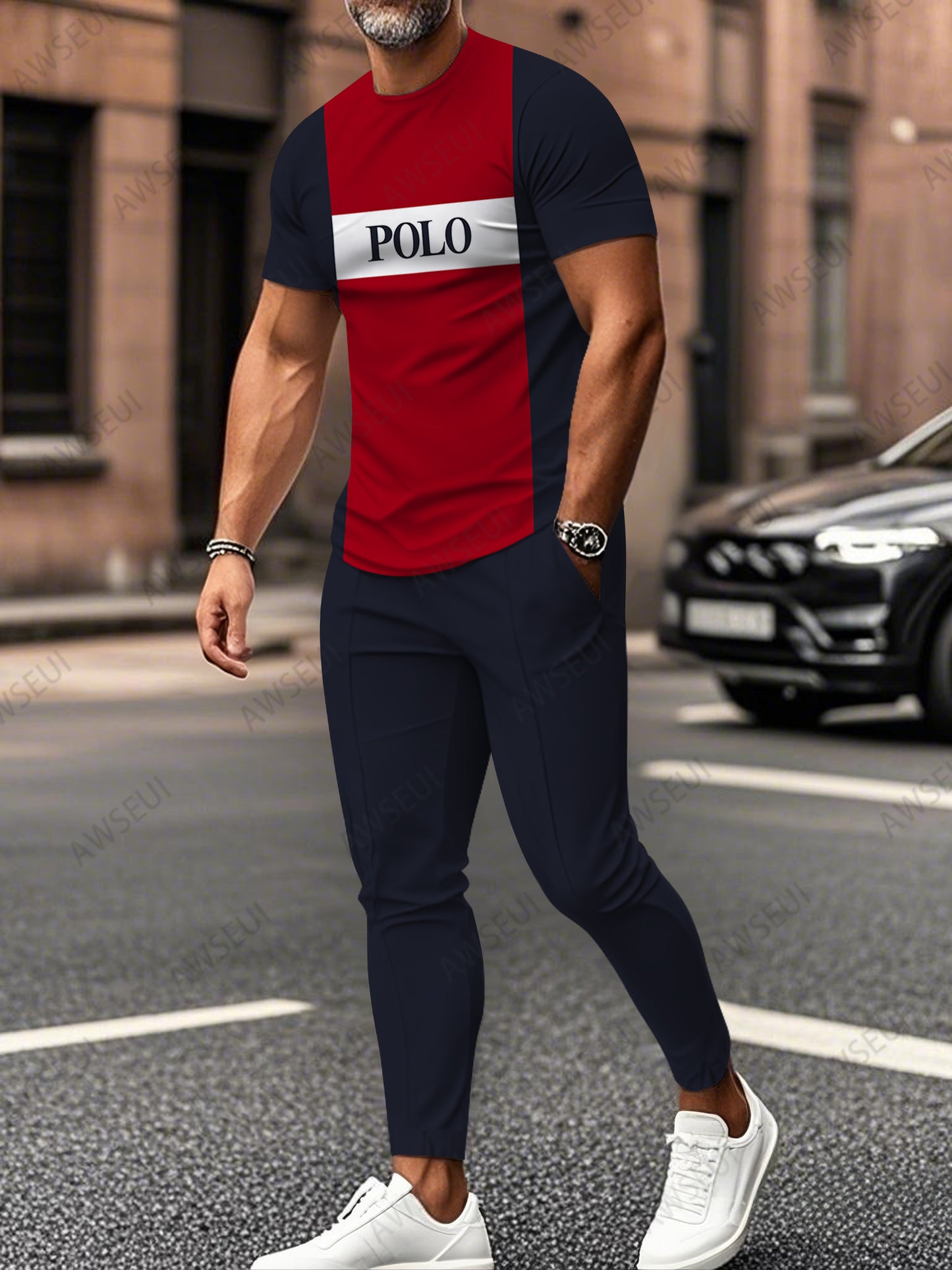 Zipper Short Sleeve Long Pants Two-Piece Set