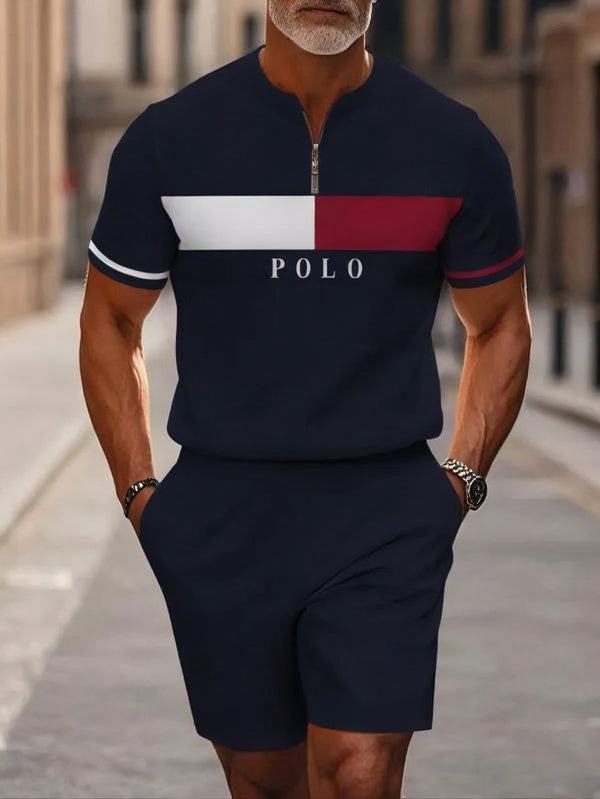 Short Sleeve Zipper Two-piece Set