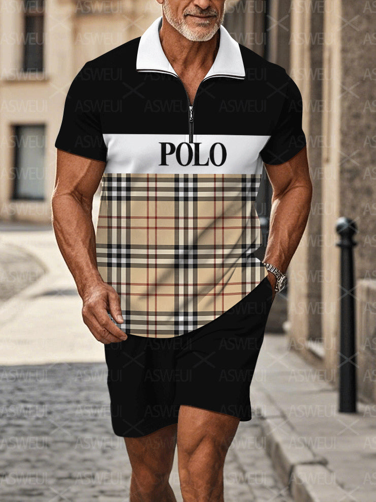 Polo Short Sleeve Zipper Two-Piece Set - DUVAL