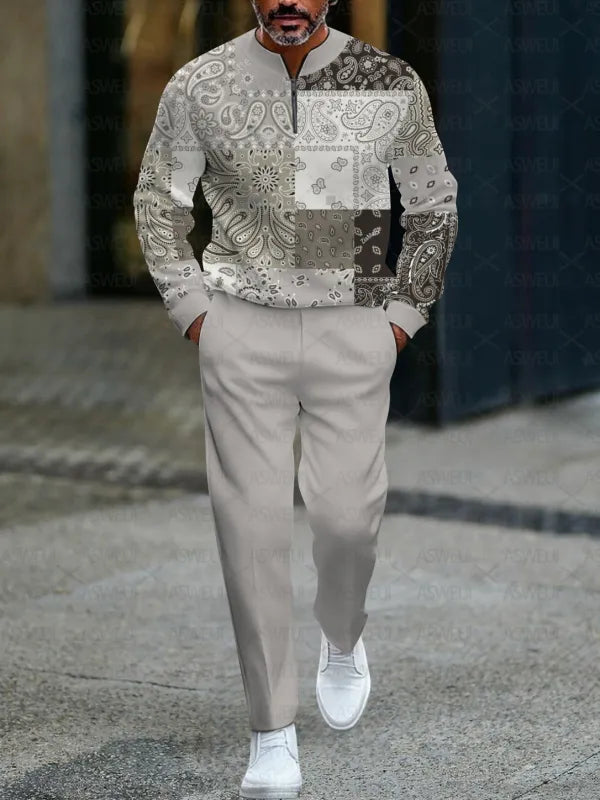 Zipper Long Sleeve Long Pants Two-Piece Set