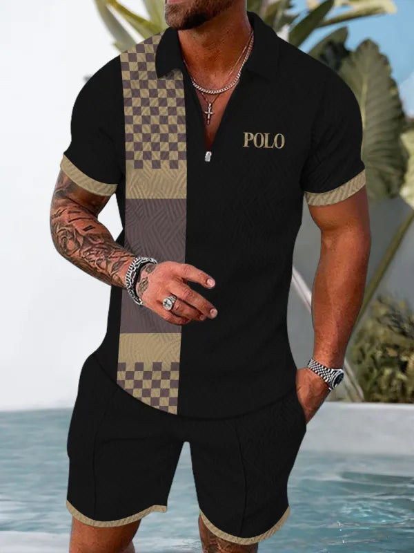 Polo Short Sleeve Zipper Two-Piece Set