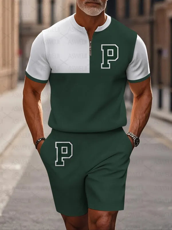 Short Sleeve Zipper Two-piece Set