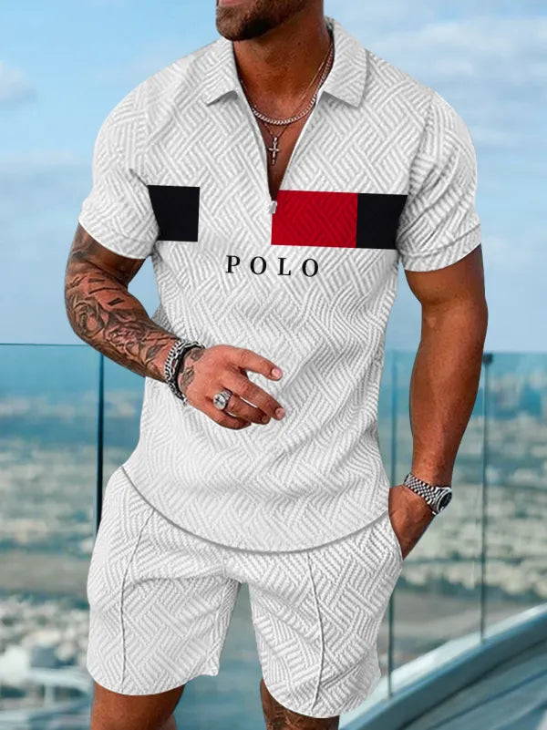 Polo Short Sleeve Zipper Two-Piece Set