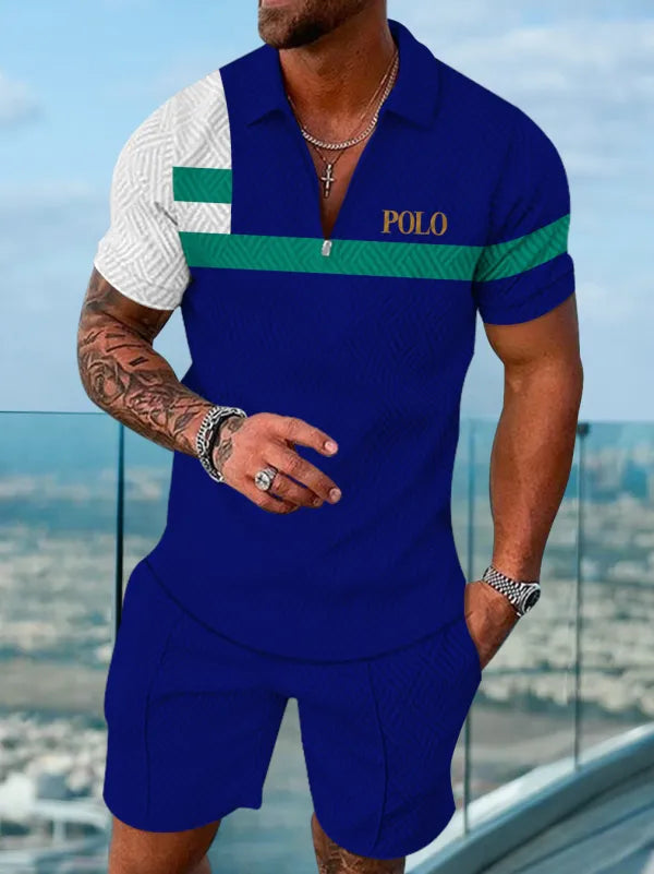 Polo Short Sleeve Zipper Two-Piece Set