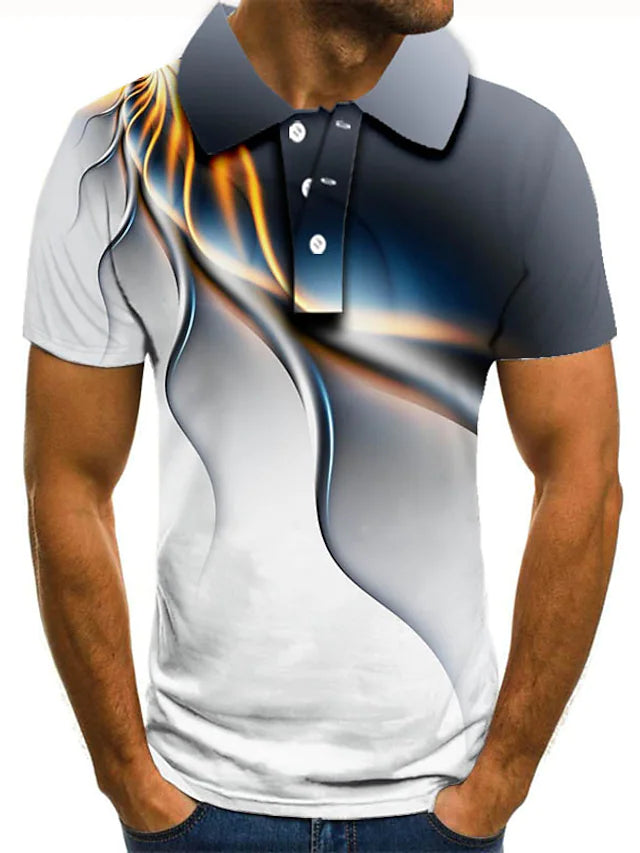 3D Graphic Print Stand-Up Collar Short-Sleeved Polo Shirt - DUVAL