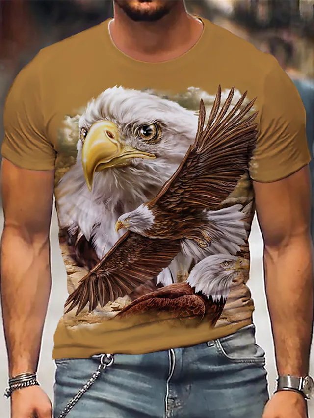 Men's T shirt Tee 3D Print Graphic Prints Eagle Crew Neck Street Daily Print Short Sleeve Tops Designer Casual Big and Tall Sports Brown - DUVAL