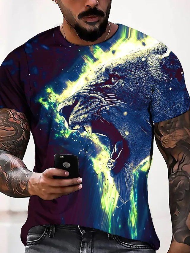 Men's Tee T shirt Tee 3D Print Graphic Patterned Round Neck Casual Daily 3D Print Short Sleeve Tops Designer Fashion Comfortable Black - DUVAL