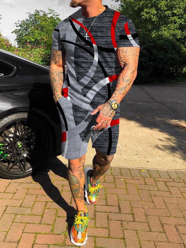 Men's Street Fashion Geometry Pattern Printed Casual Suit - DUVAL