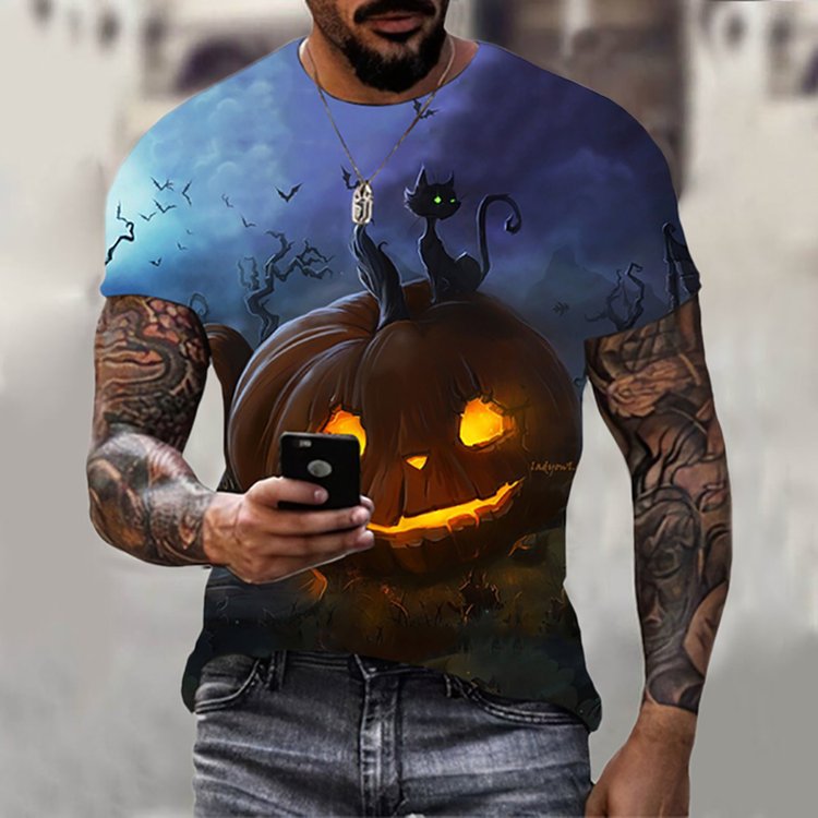 Men's Stylish Casual Halloween Short Sleeved T-Shirt - DUVAL