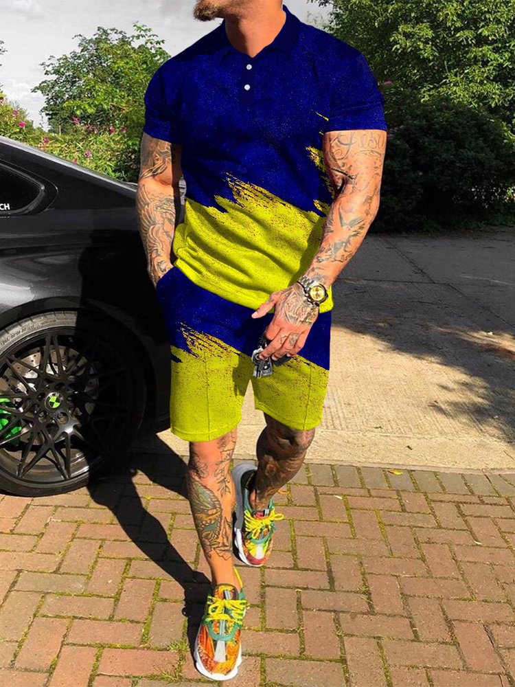 Men's Street Style Fashion Printed Polo Suit - DUVAL