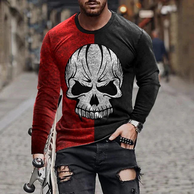 Men's T shirt Tee Skull Graphic Prints Crew Neck Black Long Sleeve 3D Print Outdoor Street Print Tops Basic Vintage Sports Designer - DUVAL