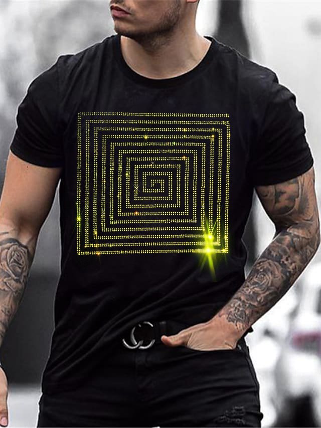Men's Stylish Casual Black Rhinestone T-Shirt - DUVAL