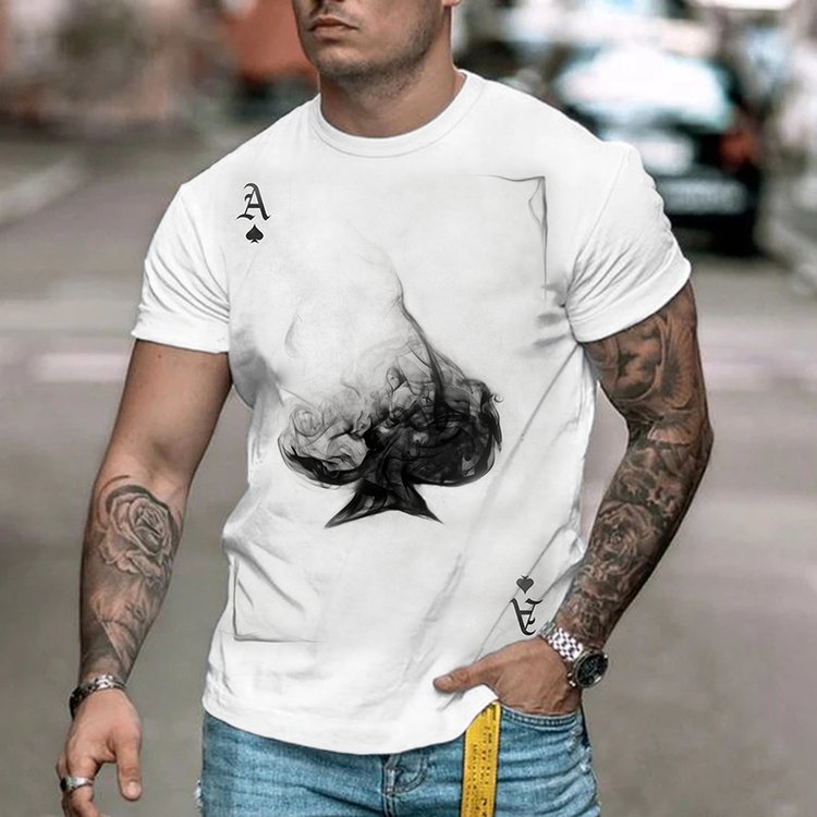 Men's Fashionable Casual Poker Print T-Shirt - DUVAL