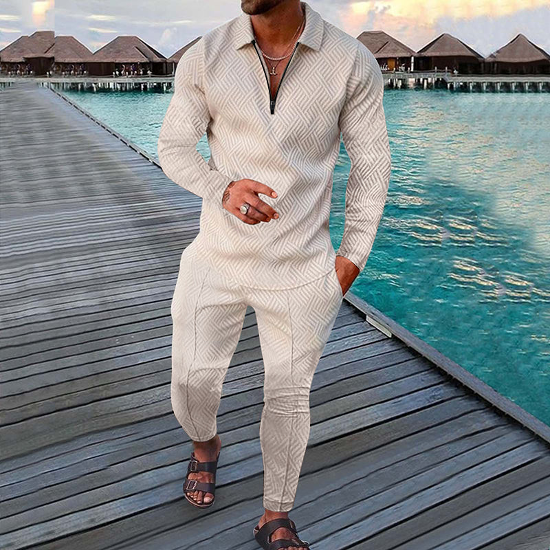 Infinity Cream Long Sleeve Polo Suit