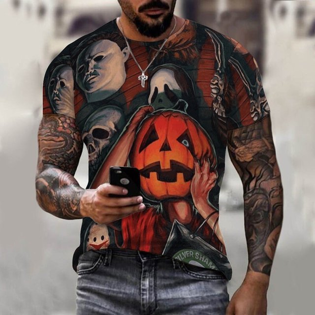 Men's Stylish Casual Halloween Short Sleeved T-Shirt - DUVAL