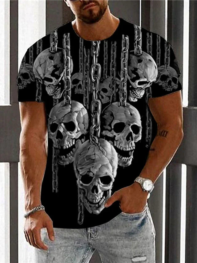 Men's T shirt 3D Print Graphic Prints Skull Chains Print Crew Neck Street Daily Print Short Sleeve Tops Casual Designer Big and Tall Sports Black - DUVAL