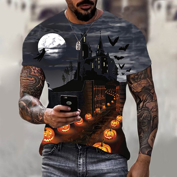 Men's Stylish Casual Halloween Short Sleeved T-Shirt - DUVAL