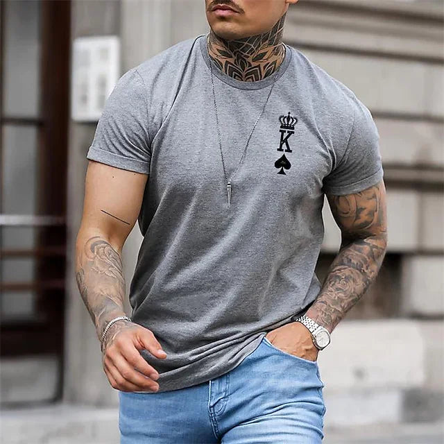 Men's T shirt Tee Graphic Prints Poker Crew Neck Gray Short Sleeve Hot Stamping Outdoor Street Print Tops Sports Designer Casual Big and Tall / Summer - DUVAL