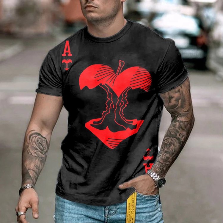 Men's Fashionable Casual Poker Print T-Shirt - DUVAL