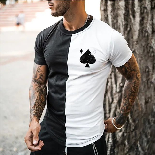 Men's T Shirt Tee 3D Print Color Block Graphic Prints Poker Crew Neck Street Daily Print Short Sleeve Tops Casual Classic Big and Tall Sports Black - DUVAL