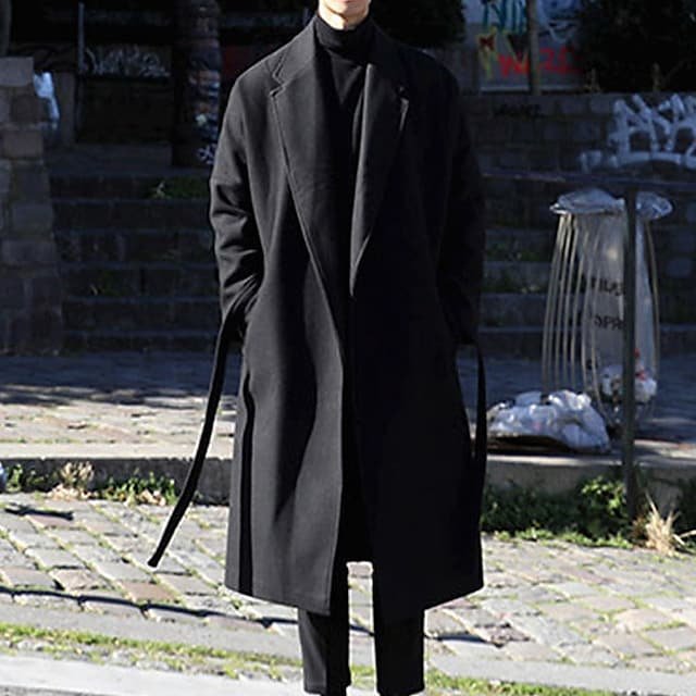 Winter Men's Plus Cotton Woolen Coat Warm Mid-length Windbreaker Casual Belt Jacket Men - DUVAL