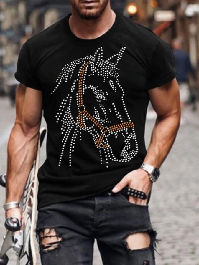 Men's T-shirt Tee Horse Head Beads Crew Neck Cool Black 3D Print Outdoor Street Short Sleeve Print Clothing Apparel Basic Sports Designer Casual - DUVAL