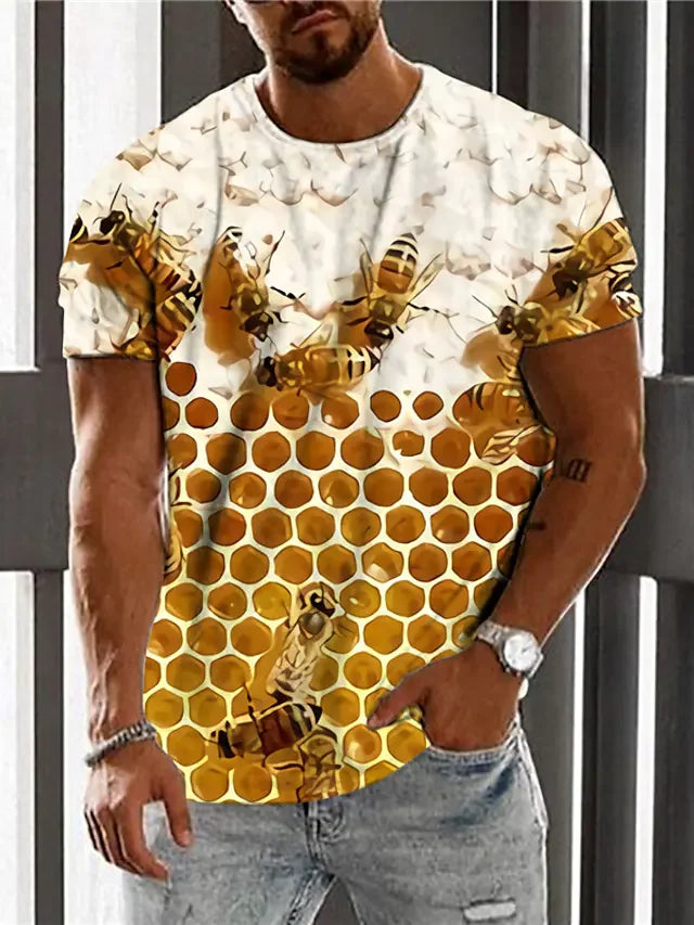 Men's T shirt Tee Bee Graphic Prints Honeycomb Crew Neck Yellow 3D Print Daily Holiday Print Clothing Apparel Designer Casual Big and Tall / Summer / Short Sleeve / Summer / Short Sleeve - DUVAL