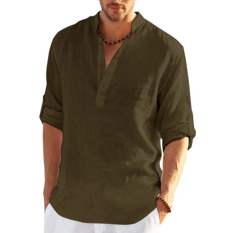 Casual Long Sleeve Linen Cotton Tops Camisa Masculina