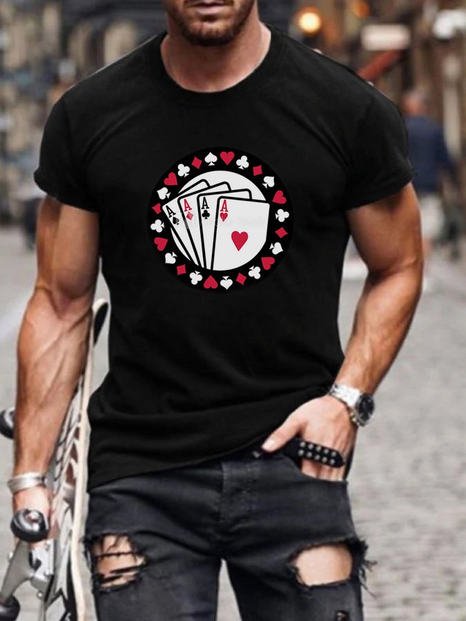 Men's Fashion Casual Black Poker Printed T-Shirt - DUVAL