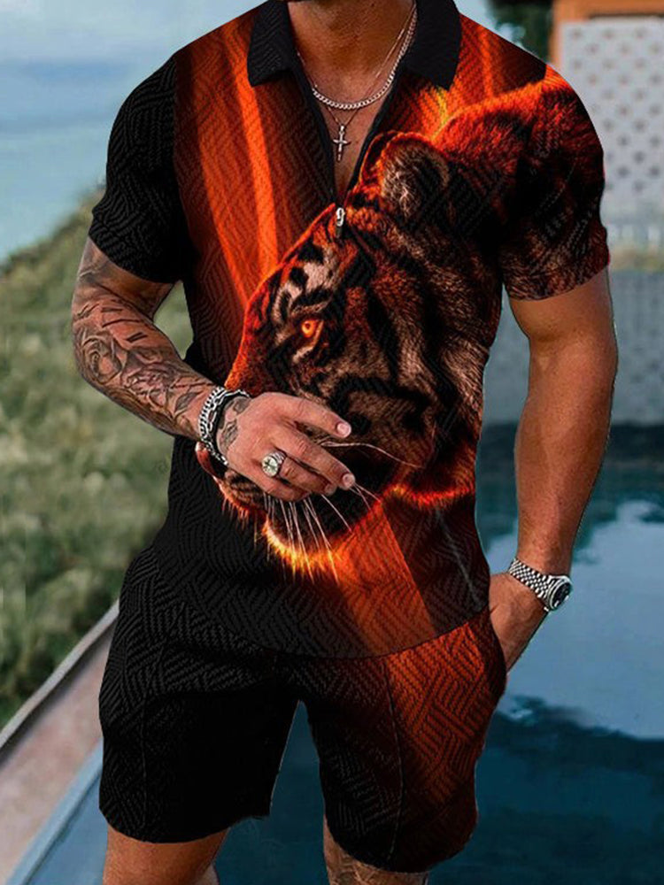 Traje polo informal con tigre oscuro para hombre