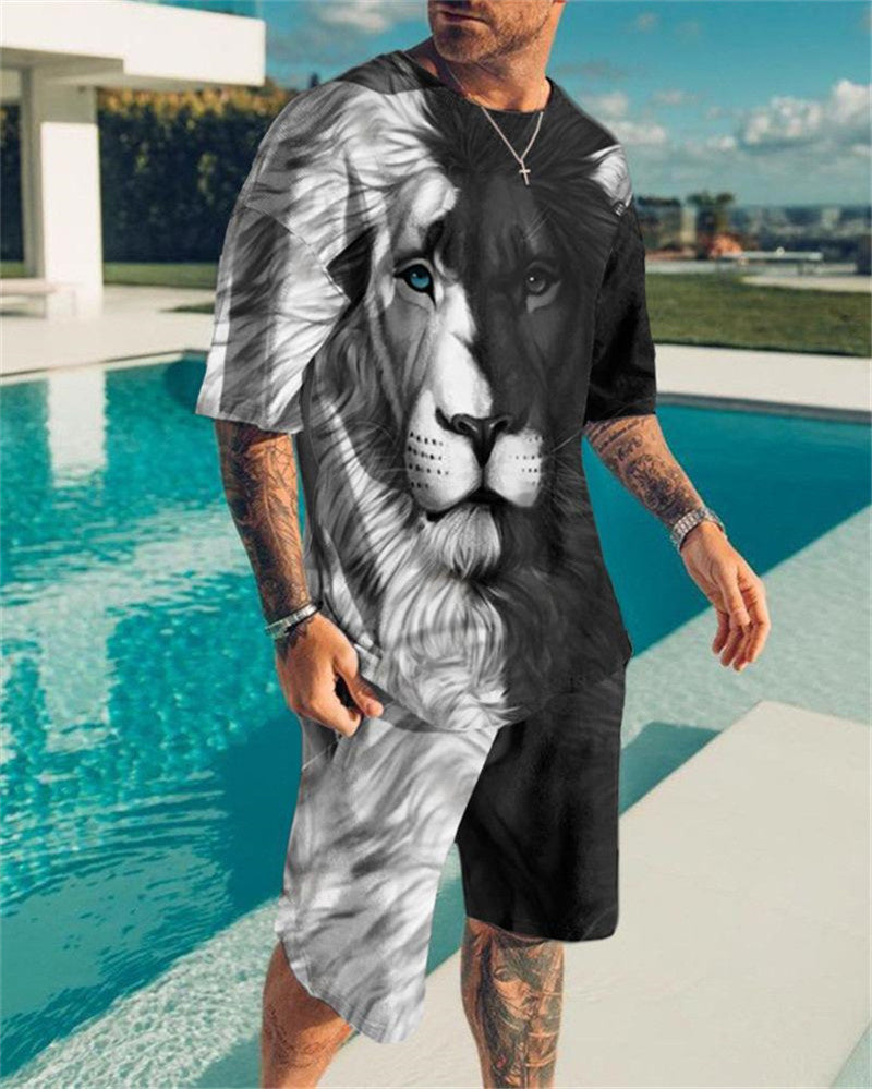 Oversized T-Shirt & Shorts Set Black/White Lion