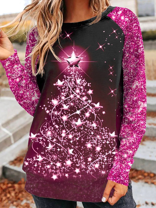 Purple Tree Christmas Crew Neck Sweater Fashion Pullover - DUVAL